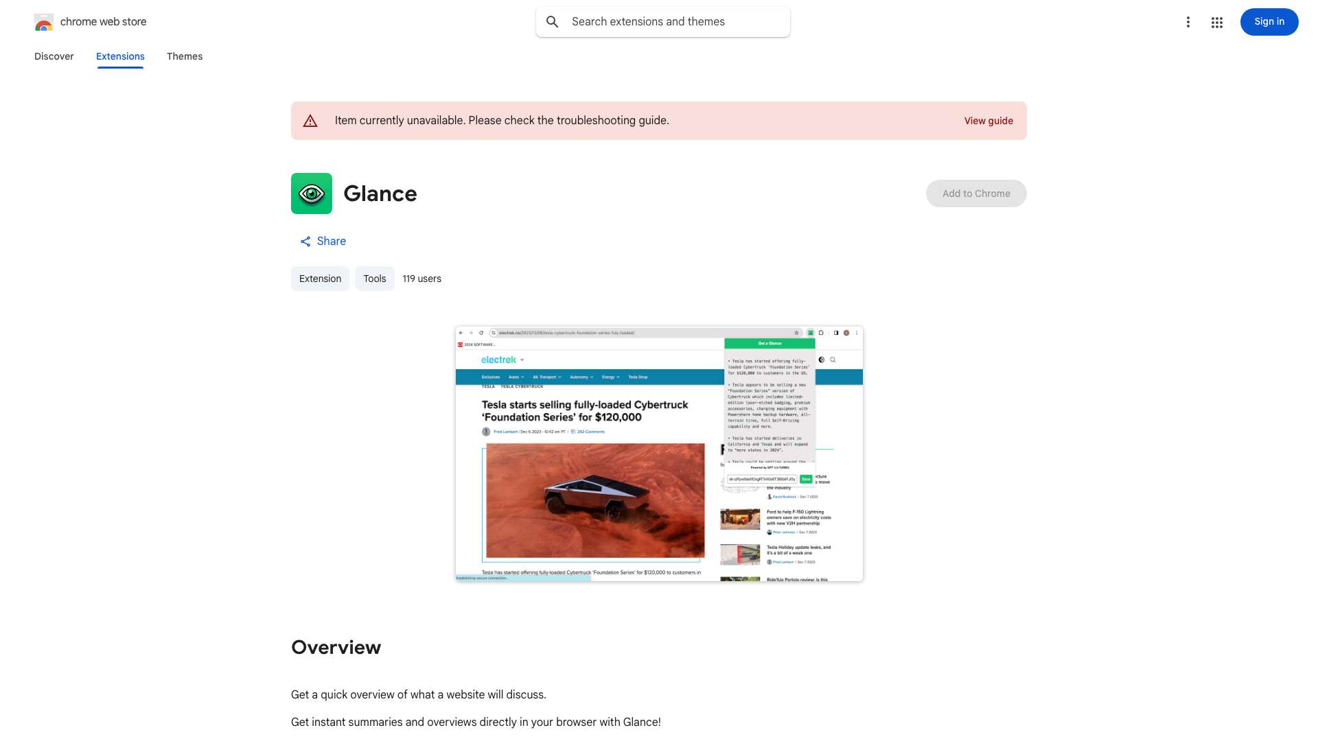 Glance cover